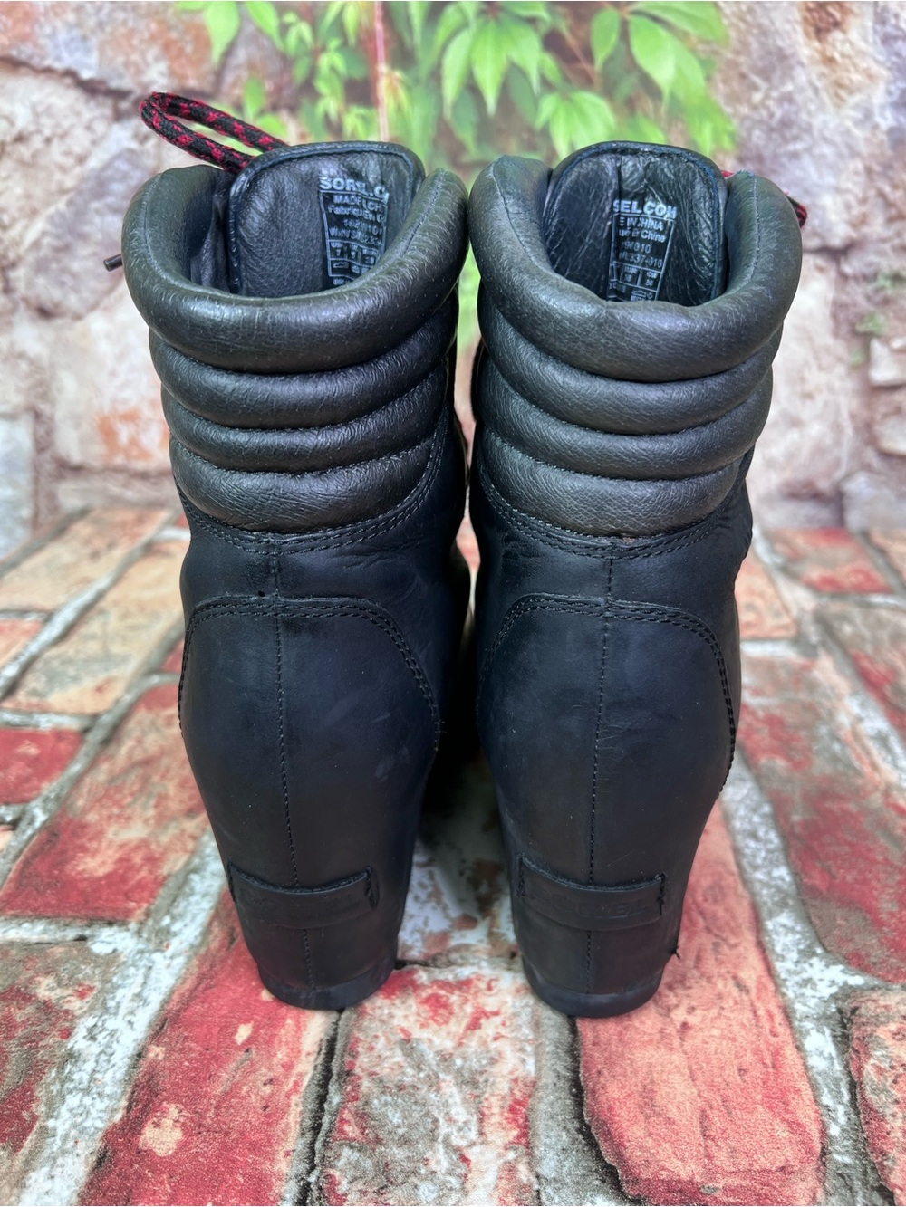 SOREL Black Leather Hidden Wedge Lace Up Boots, 7 - Picture 9 of 15